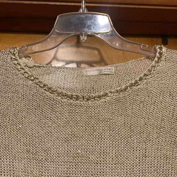 * FREE per Item Purchase* A’gaci Size S Beige and Gold Link Top - Picture 3 of 5